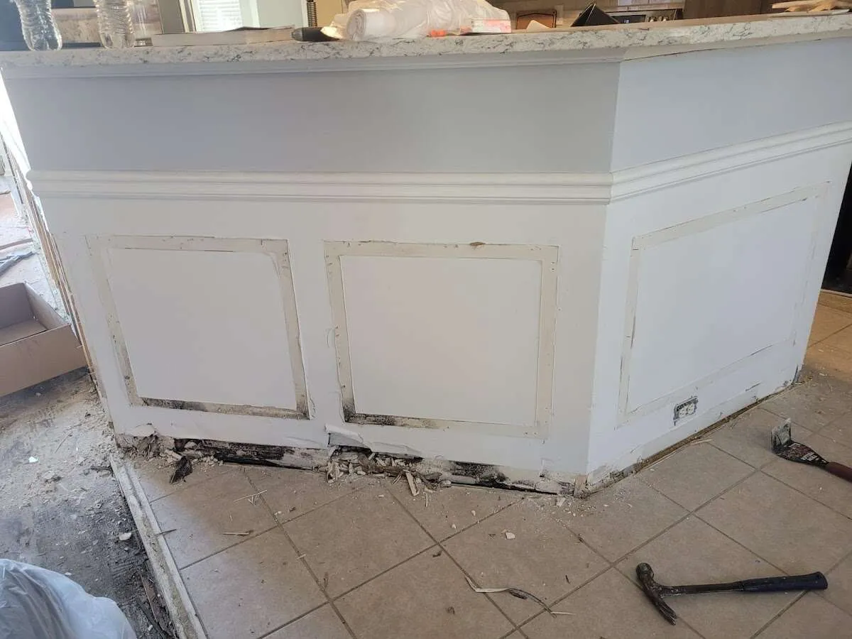 Water damage and mold on kitchen during Sewage Cleanup & Sanitation in Larchmont